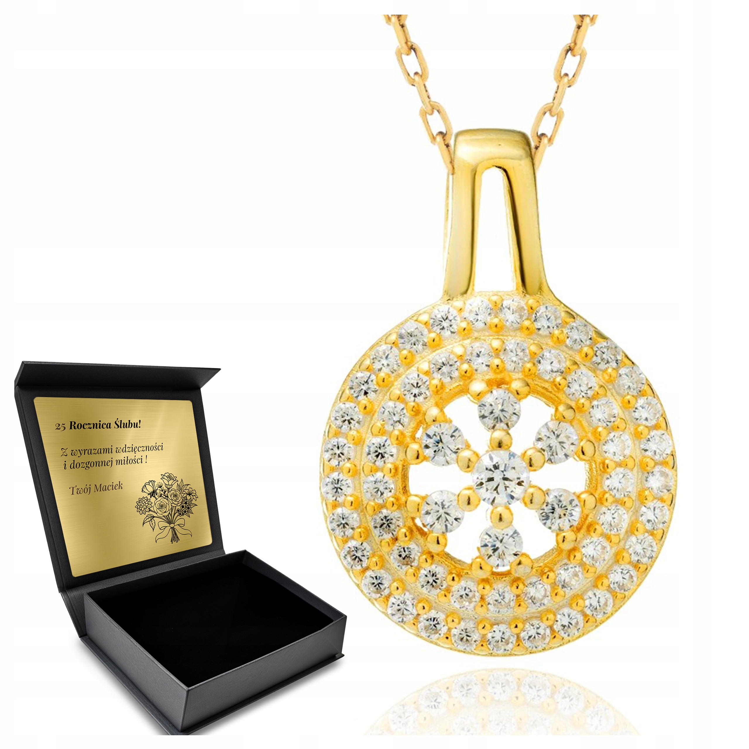 Náhrdelník Stříbro 925 Zlato Harému Zirkony Dárek Den žen Gravírování