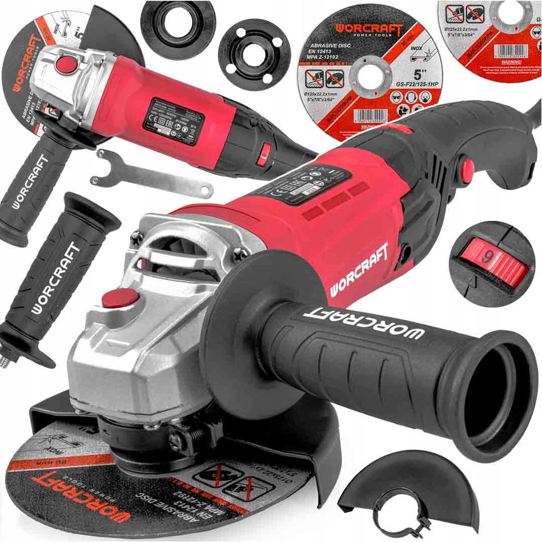 Szlifierka Kątowa Worcraft AG12-125S Mocna 125mm Regulacja obrotów +tarcze