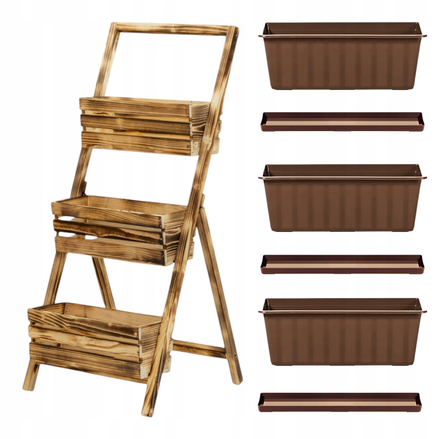 Držák Na Květináč Dřevěný rozkládací stojan na květiny 3 květináče podstavce na opalování