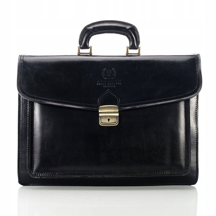 Pánská kožená aktovka Paolo Peruzzi, italská klasická černá aktovka formátu A4