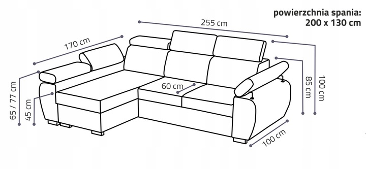 narożnik PORTLAND I kanapa narożna z zagłówkami Powierzchnia spania - długość (cm) 191-200 cm