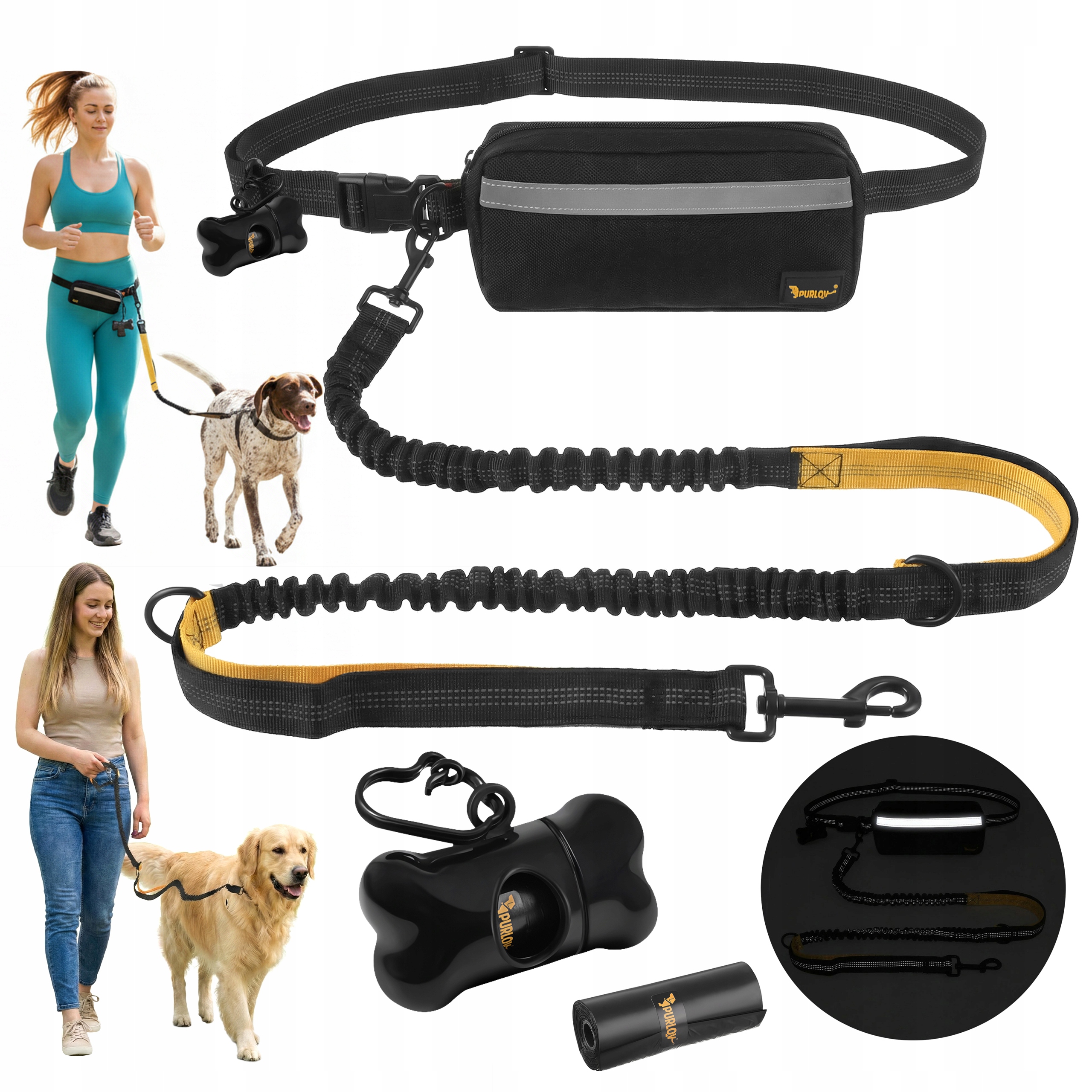 Levně Bederní pás Vodítko pro velkého psa 50 kg pro běh Odpružená reflexní