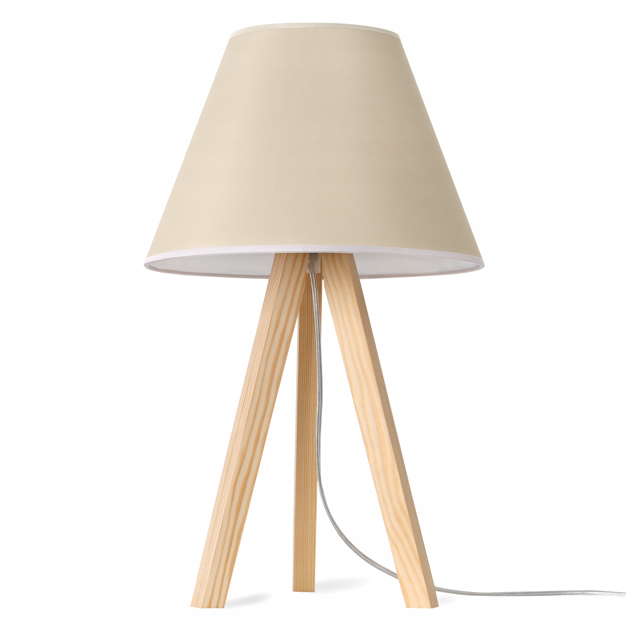Noční Lampa Na Stůl, Pevná, Dřevěná Trojnožka S Béžovým Stínítkem Japandi