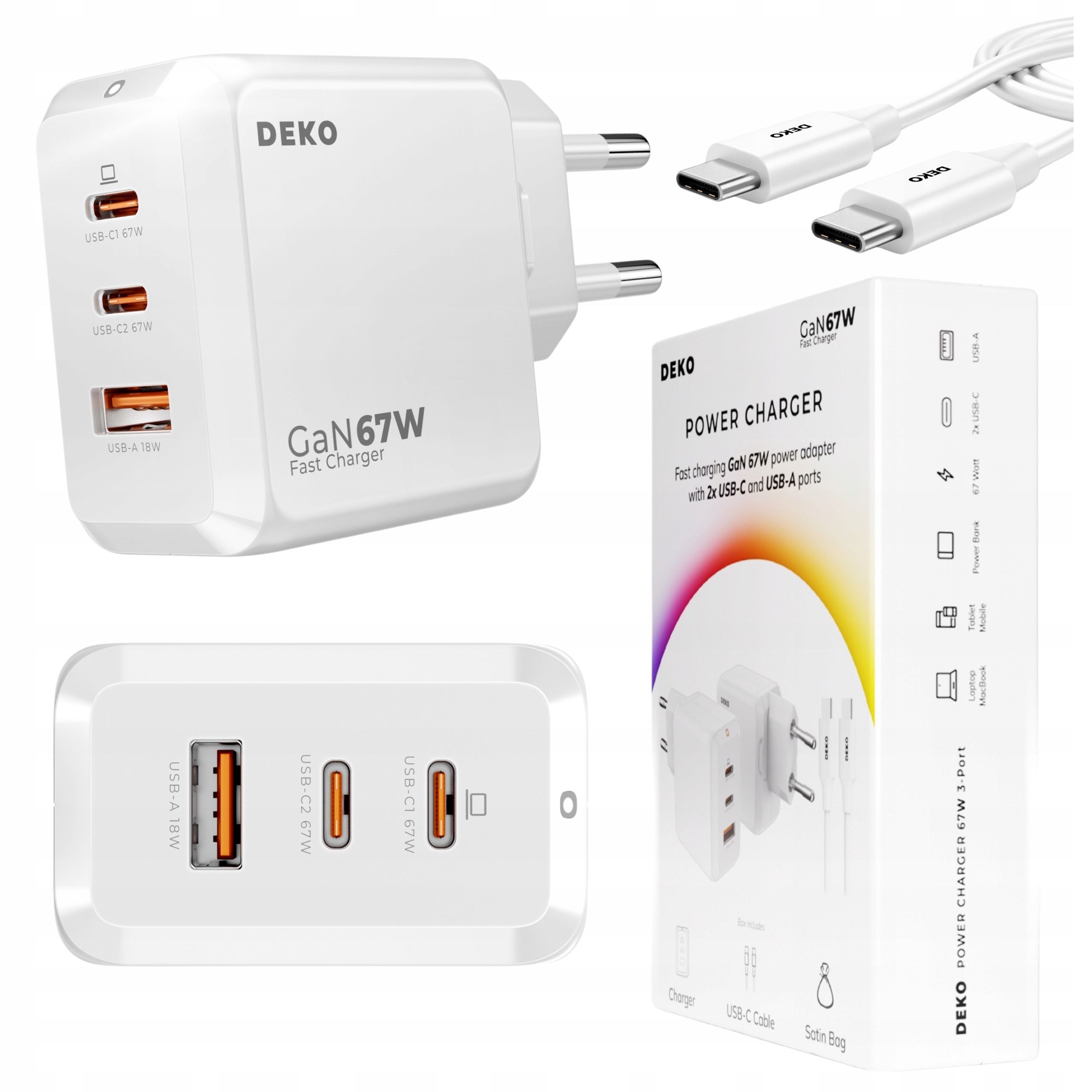 Rychlá síťová nabíječka Usb C 67W 65W Kabel Rychlé Nabíjení 100W