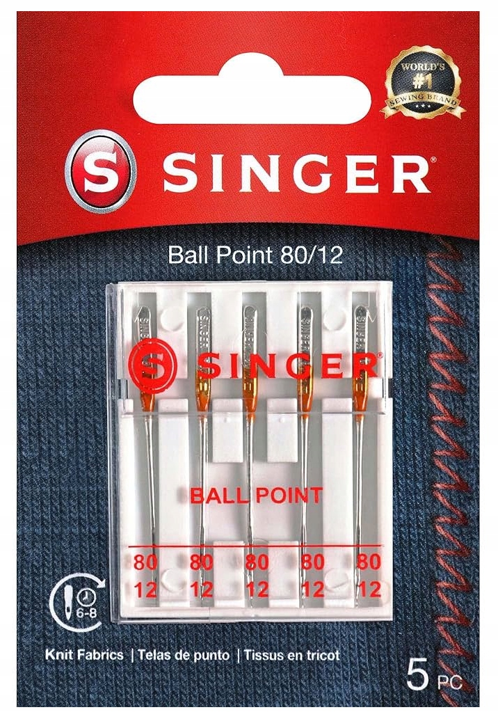 Igła Ball Point 80/12 Singer do Szycia na Tkaniny Dziane 5szt