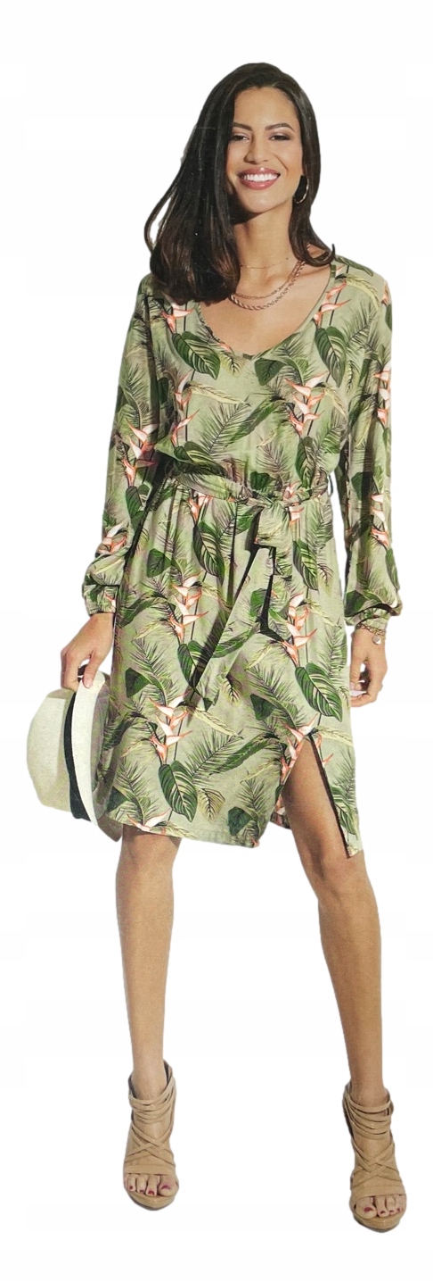 SUKIENKA DAMSKA zwiewna LIŚCIE KWIATY *XL