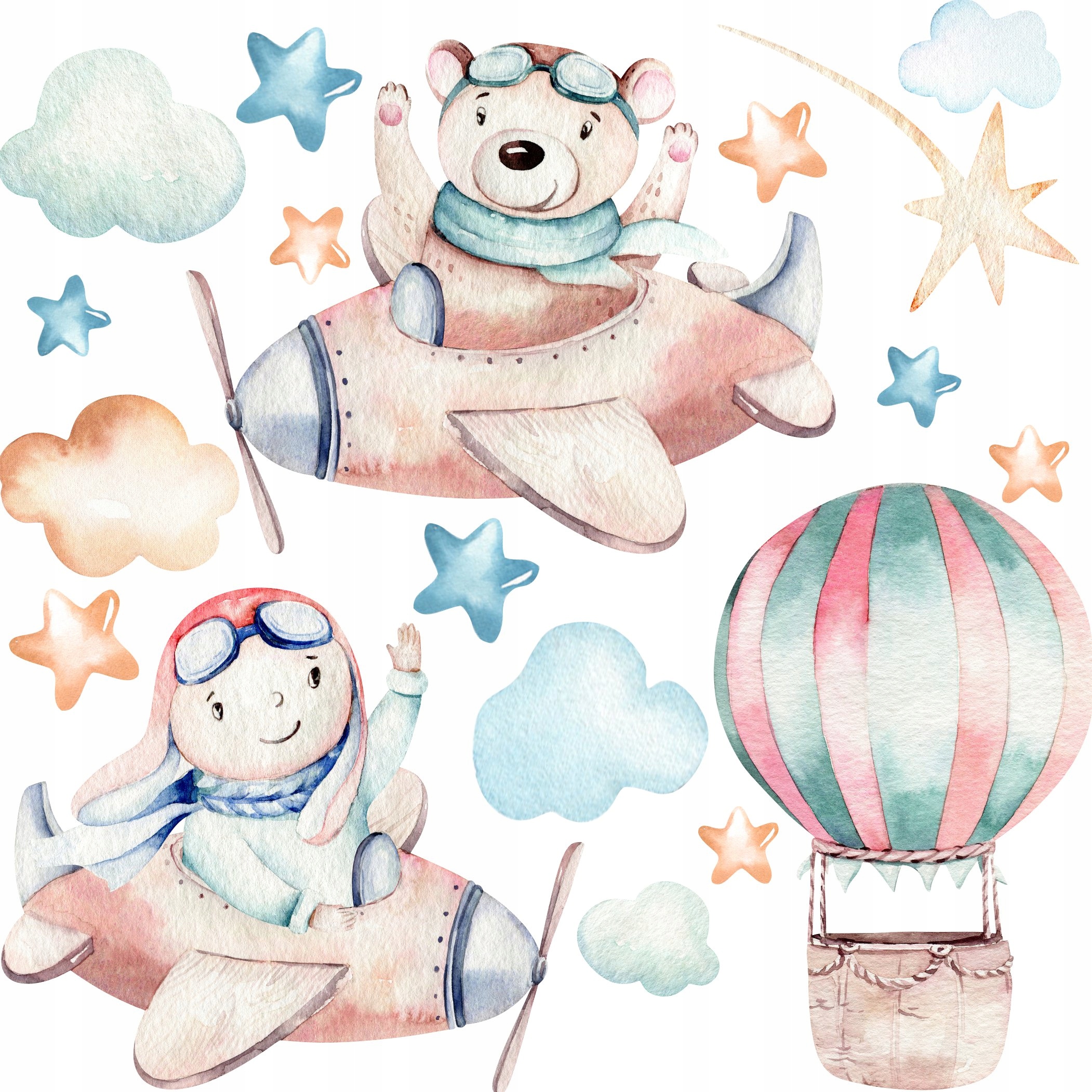 

Naklejka ścienna pastel Samoloty Balon Miś 100x100
