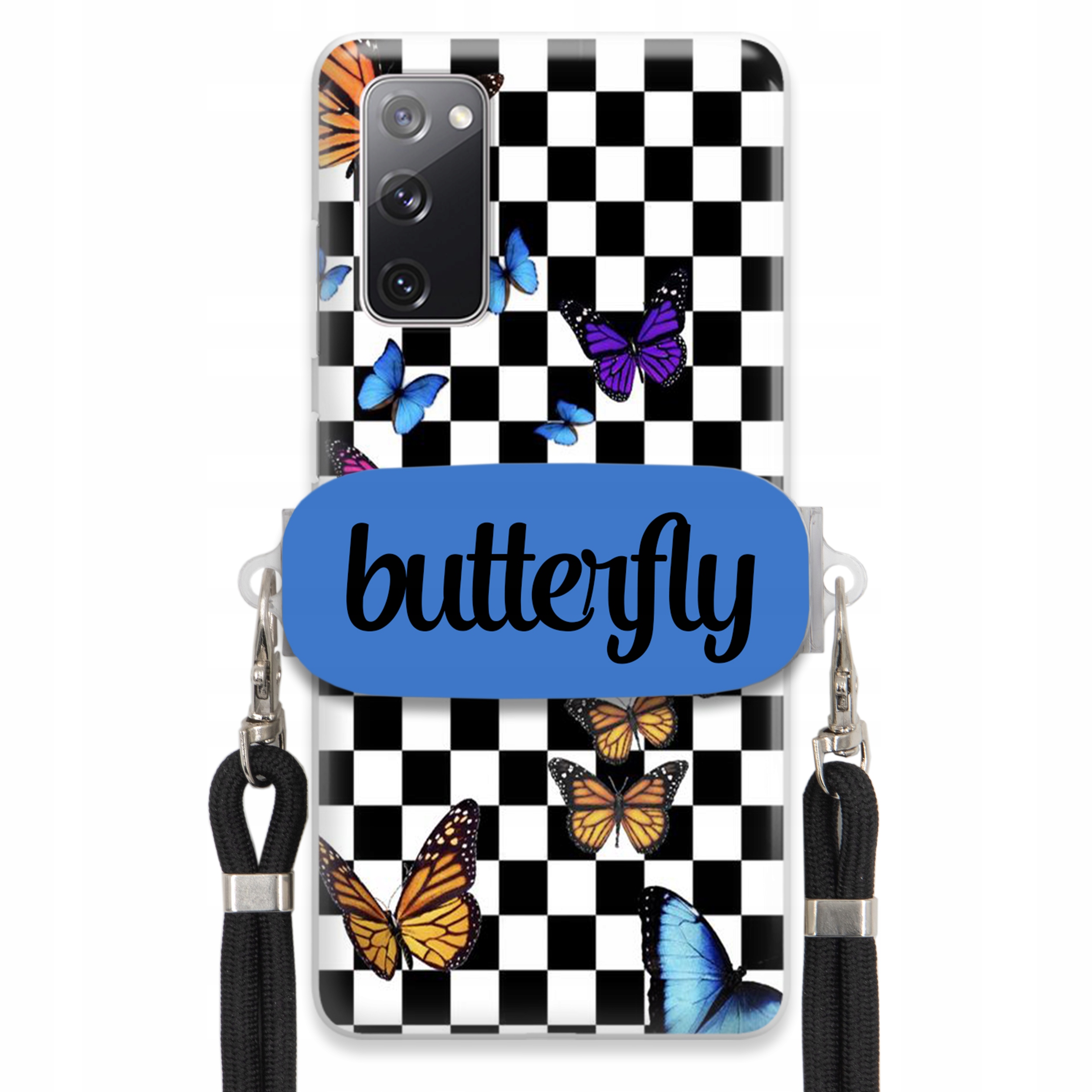 Puzdro Na Samsung S20FE Case, Obdĺžnikový Držiak, Čierne Vodítko, Butterfly, Motýle