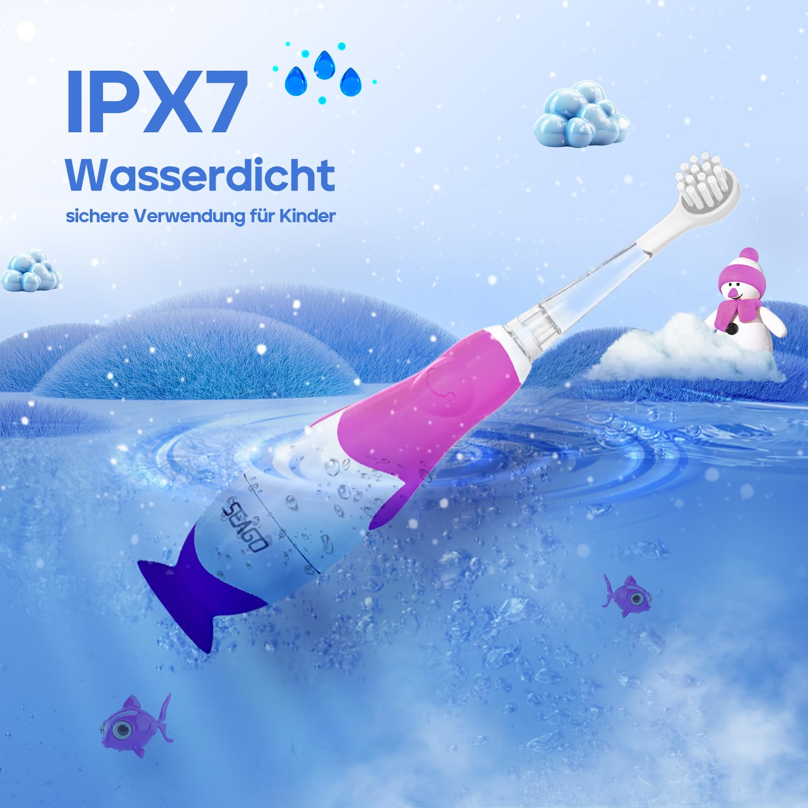 SEAGO Elektryczna Szczoteczka Dla Dzieci LED IPX7 Miękka Końcówka — miniatura 6