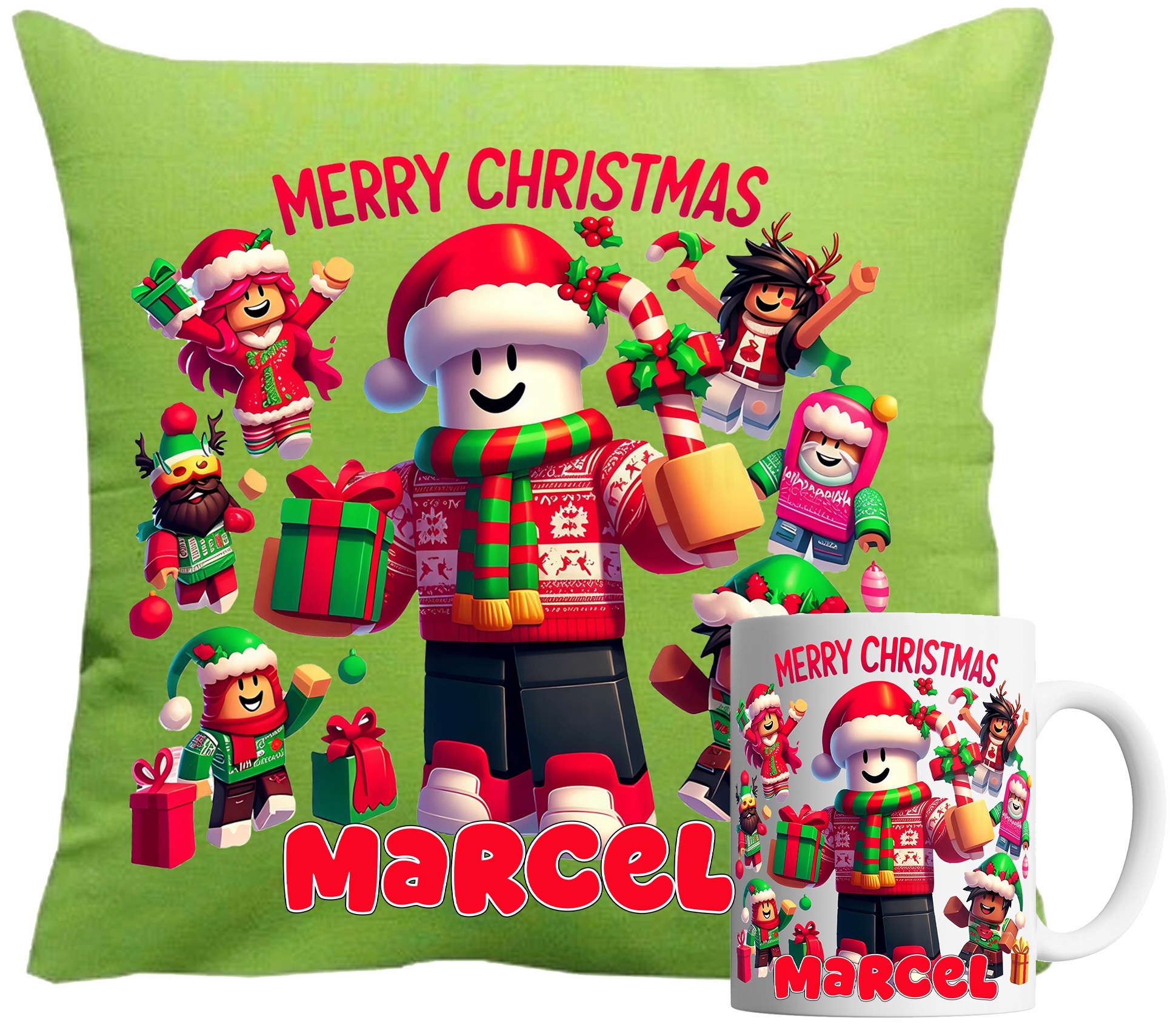 Sada Hrnek A Polštář Zelená Roblox Vánoční Svátky Dítěte Jméno
