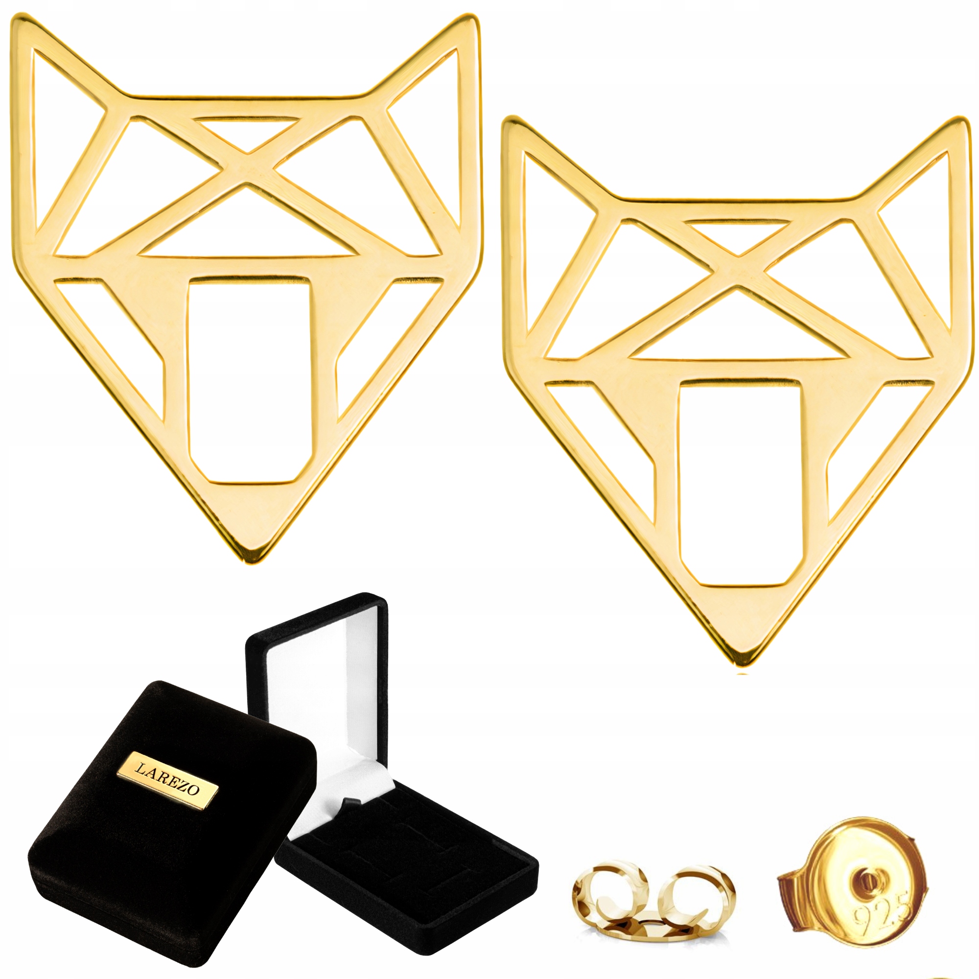 

Złote Kolczyki 925 Wilki Lisy Origami Lisek Larezo