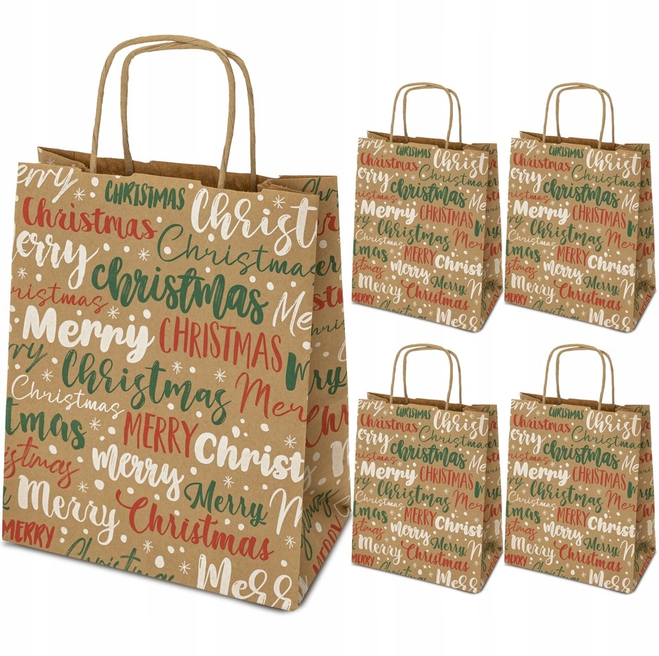 TORBY PAPIEROWE ŚWIATECZNE 18x8x22,5 cm NAPISY MERRY CHRISTMAS na PREZENTY