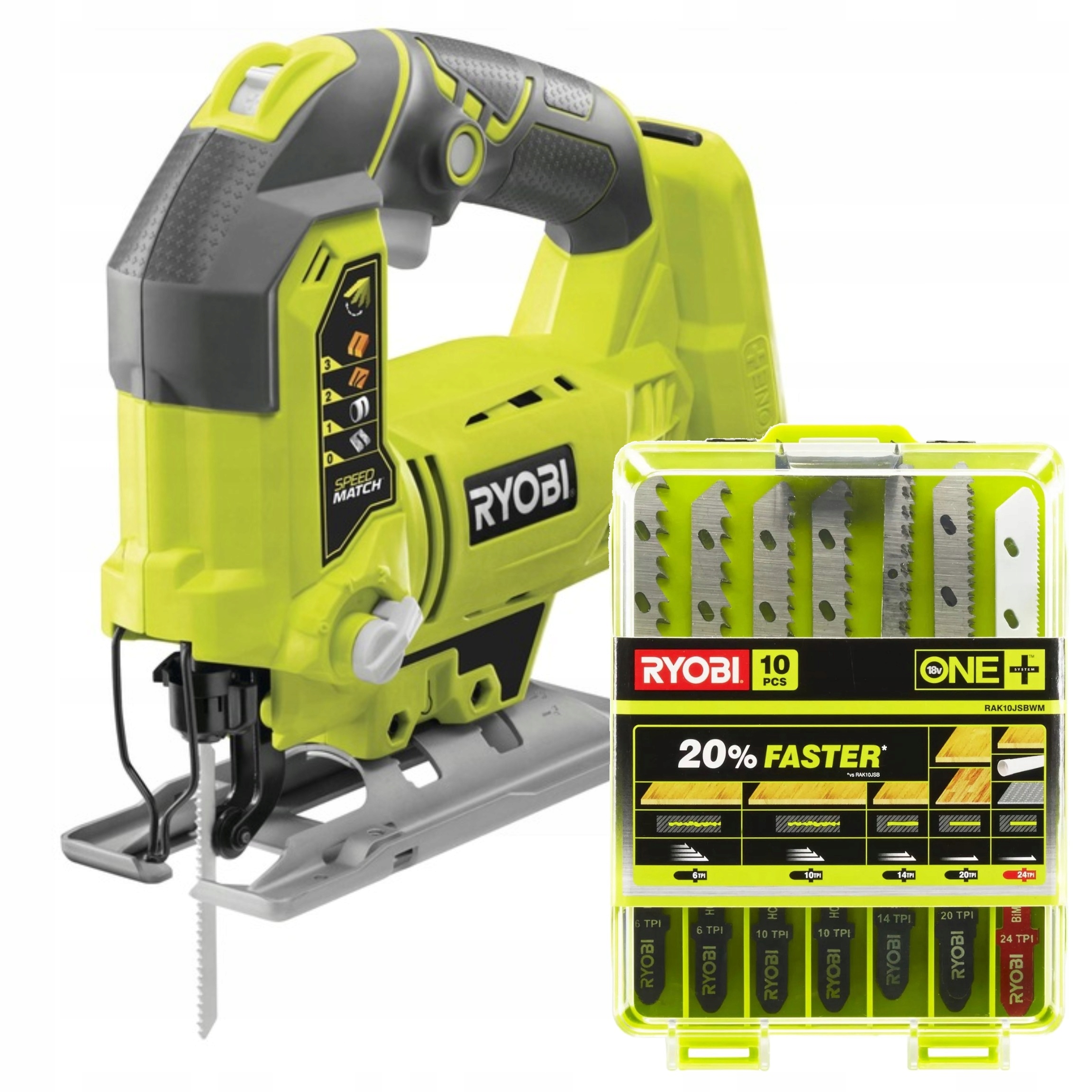 Ryobi Akumulátorová pila R18JS-0 Solo 18V sada pilových listů 10 Ks