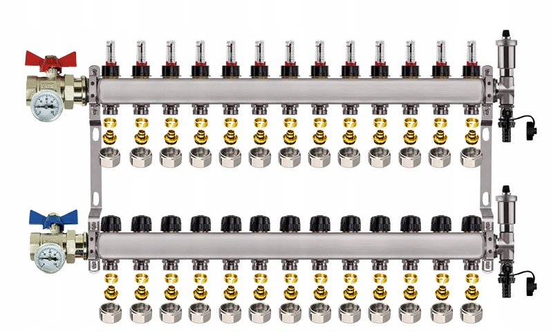 Rozdělovač Pro Podlahovku 13 Nerezových Okruhů Ventily Pex Spojky