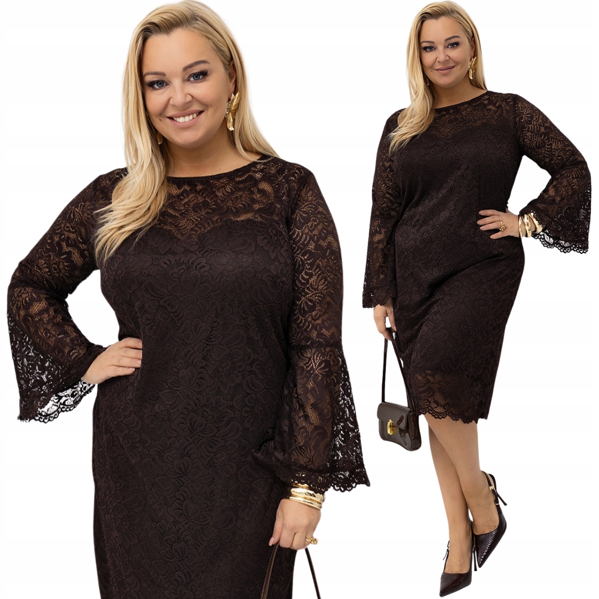 Šaty krajkové, velké velikosti, délka pod kolena 541 Plus Size 4XL