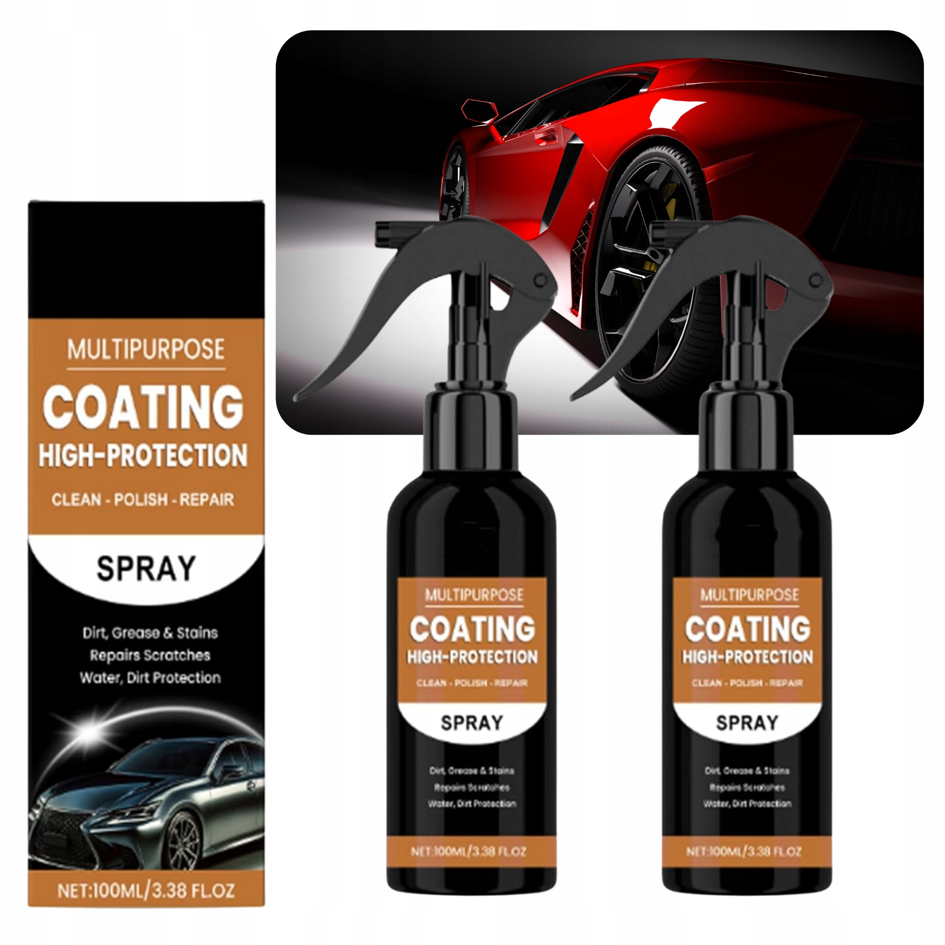 Spray do usuwania rys samochodowych 2x100ml powłoka lakieru 3w1