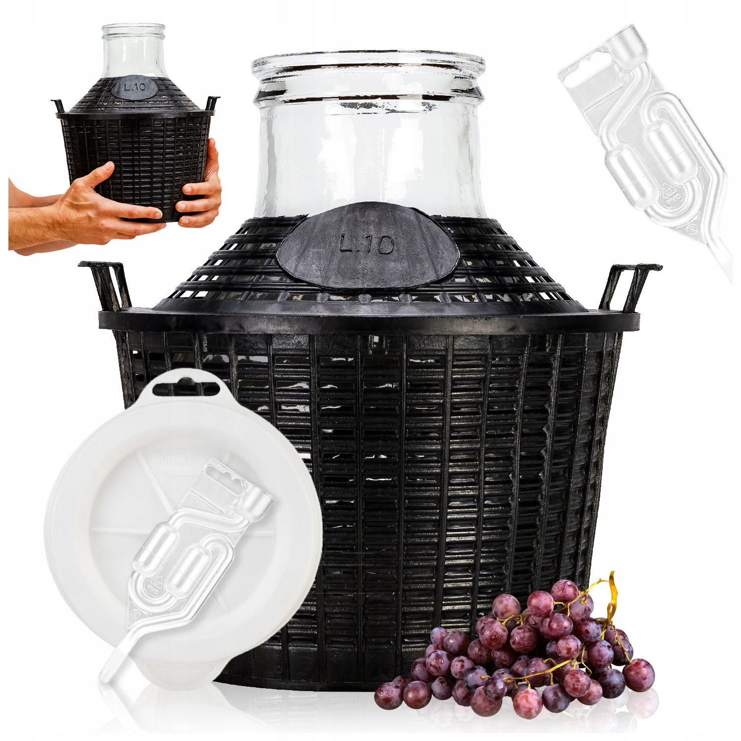 Balón Na Víno Cydr 10L Gąsior na Víno široký krk Set kapuce trubička