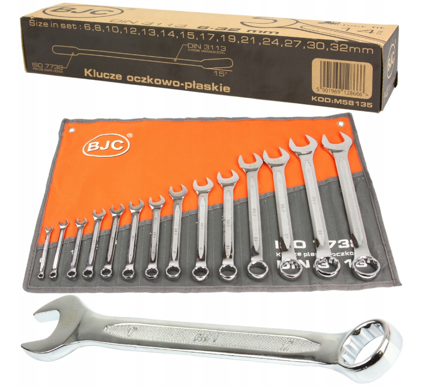 Klucze płasko oczkowe Bjc 6-32 CrV Zestaw Grube