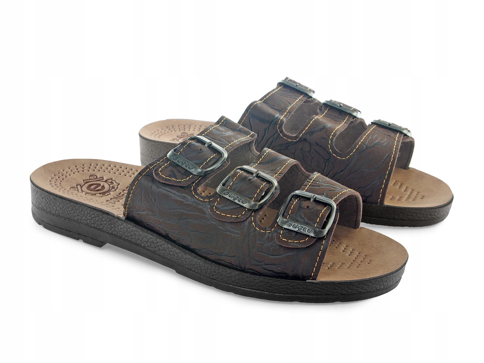 

Klapki męskie regulowane skóra ekologiczna brąz 40