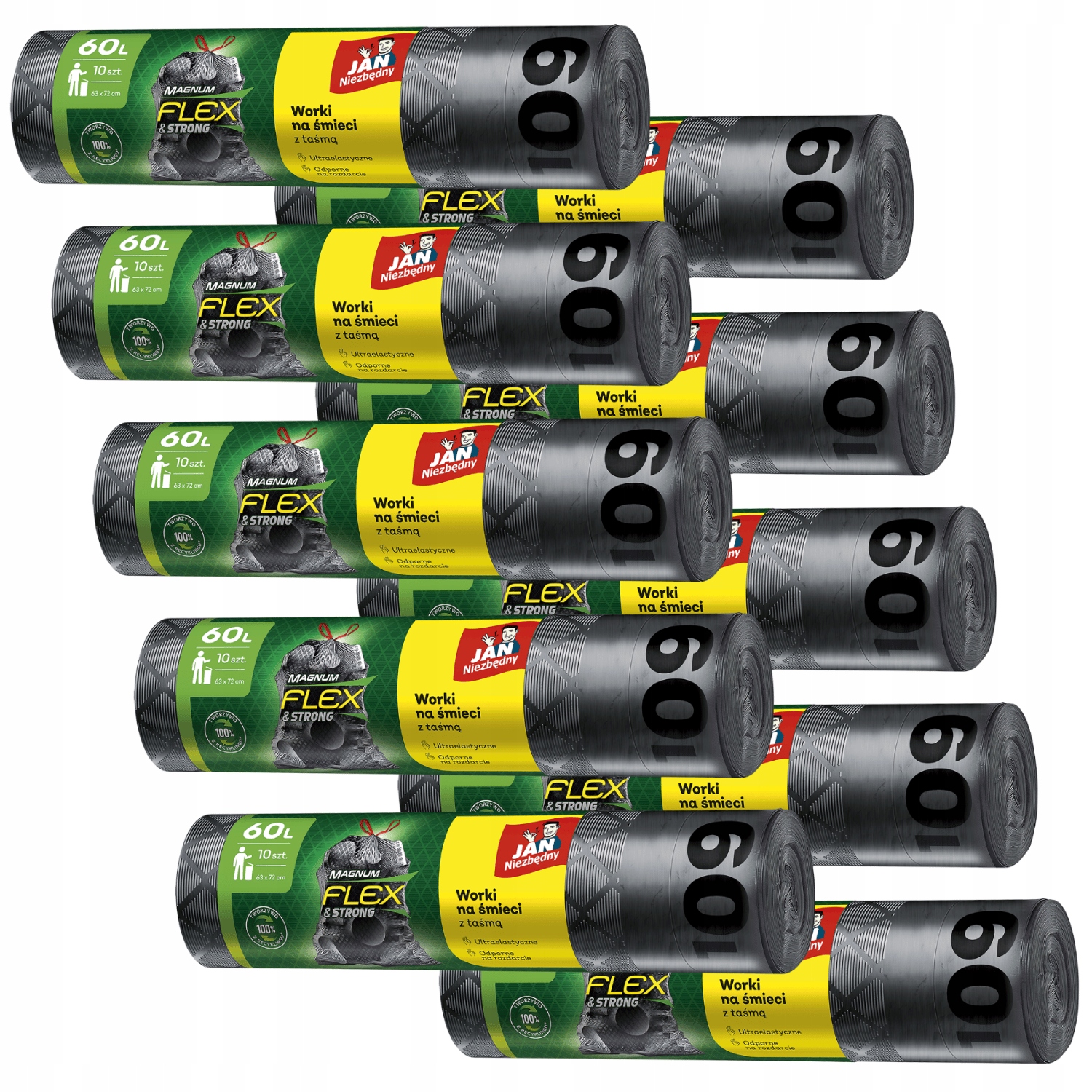 Levně Pytle Na Odpadky S Páskou 60 L 100 Ks Jan Niezbędny Magnum Flex & Strong Silné