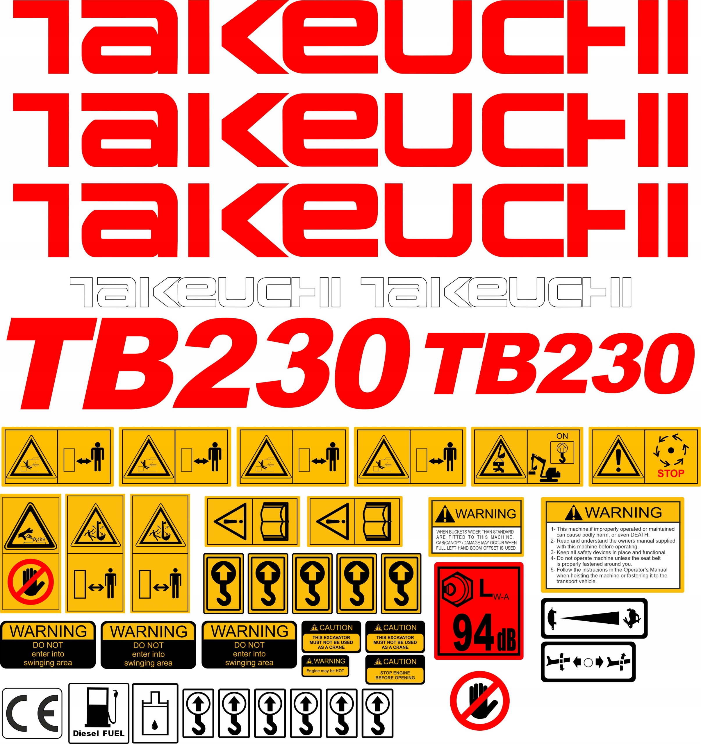 Samolepky Na Stroj Takeuchi TB230 230 Sada Na Opravu Minibagru