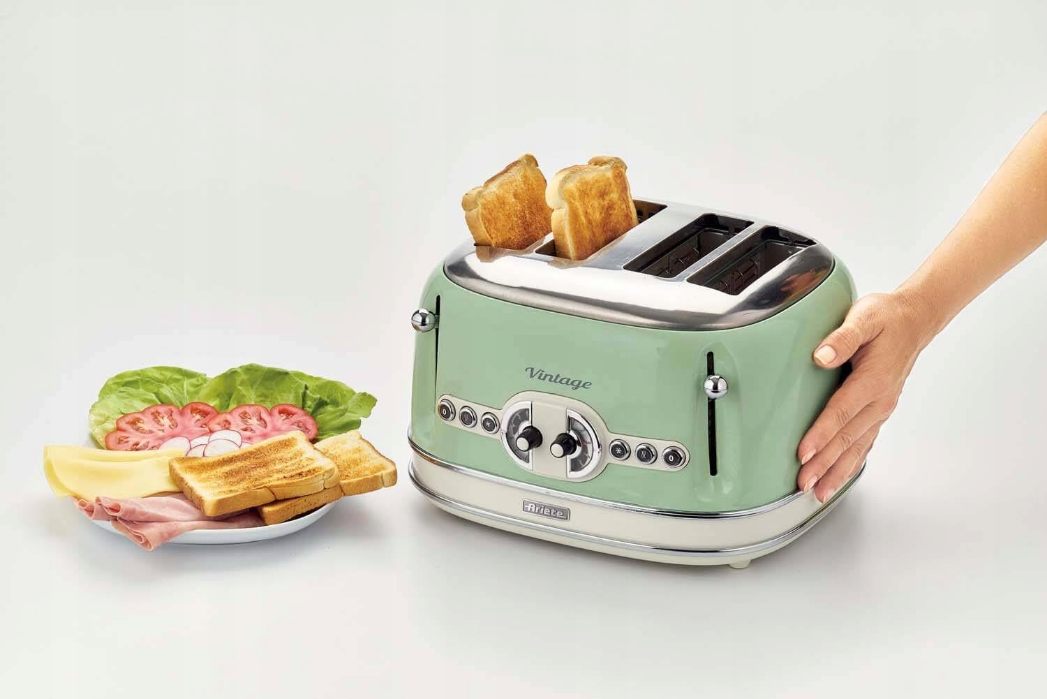 ARIETE Vintage Toster Retro 4 Kromki, 1600W, Zielony — miniatura 3