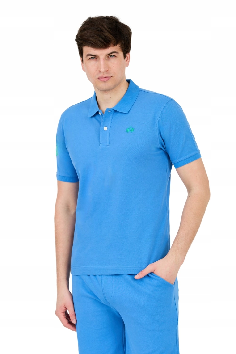 La Martina Modré polokošile s malým zeleným logem M