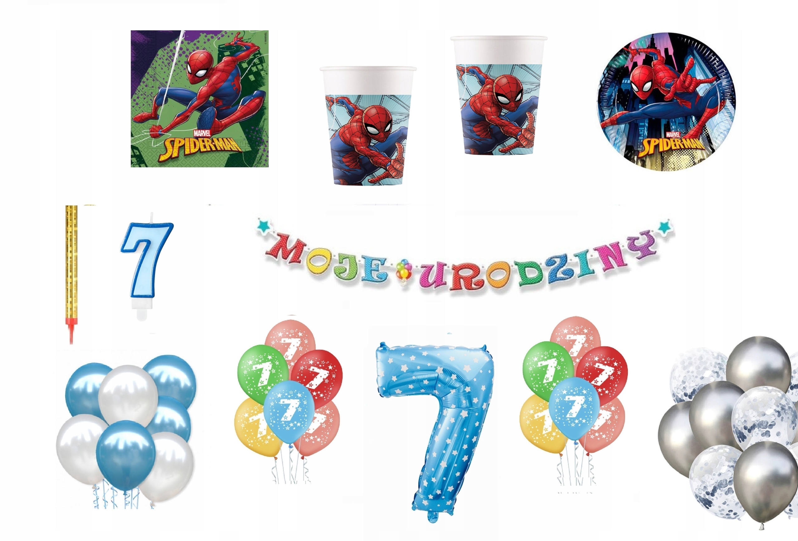 

Zestaw Spidermen 7 Urodziny Balony Spider-Man
