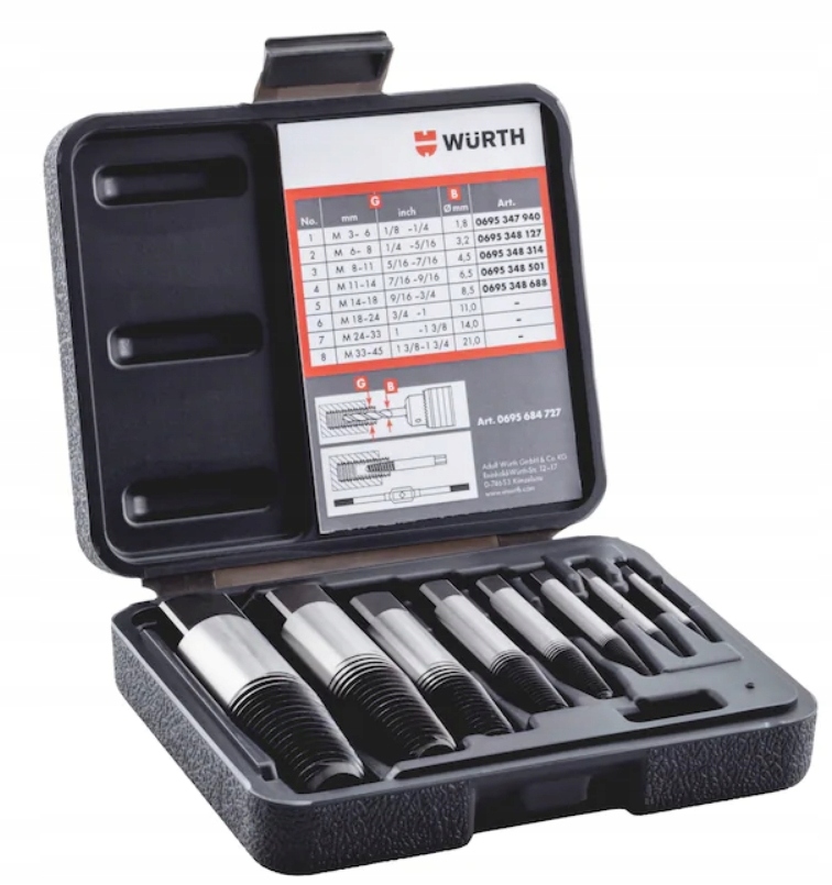 WURTH ZESTAW WYKRĘTAKÓW DO ZERWANYCH ŚRUB M3-M45 8 ELEMENTÓW EAN (GTIN) 4011231606141
