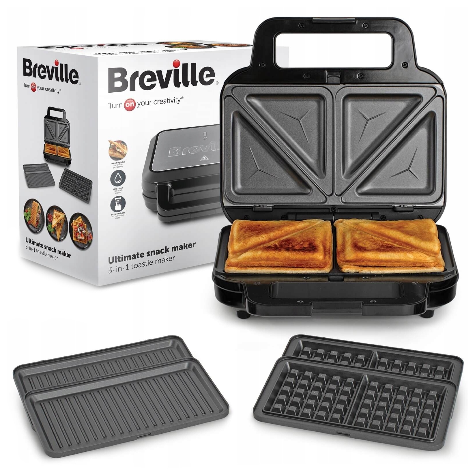 Opiekacz do kanapek Gofrownica Panini Tosty Grill Breville wkłady 3w1 900W