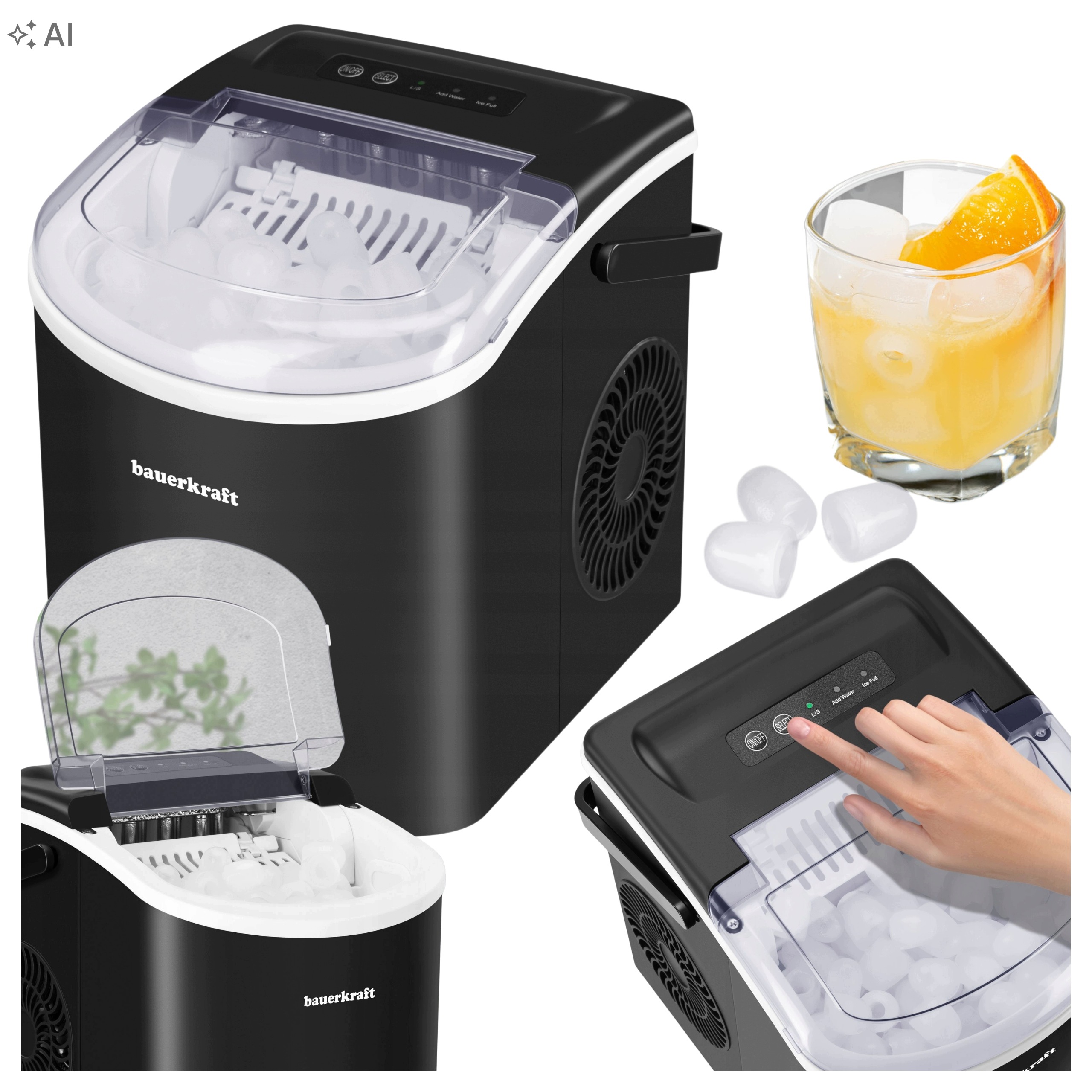 Kostkarka Do Lodu Automatyczna Cicha Wydajna 12 kg/24h Prosta Czarna