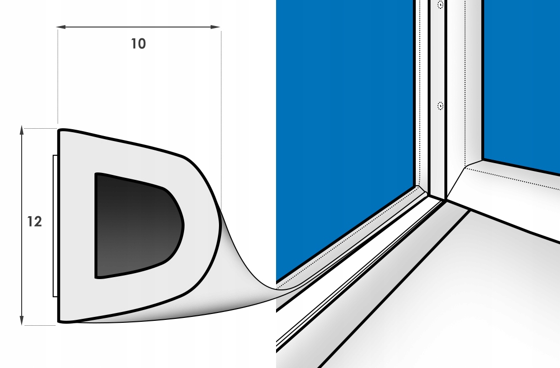 USZCZELKA do Drzwi Okien SAMOPRZYLEPNA 12x10 D 50m Grubość 10 mm