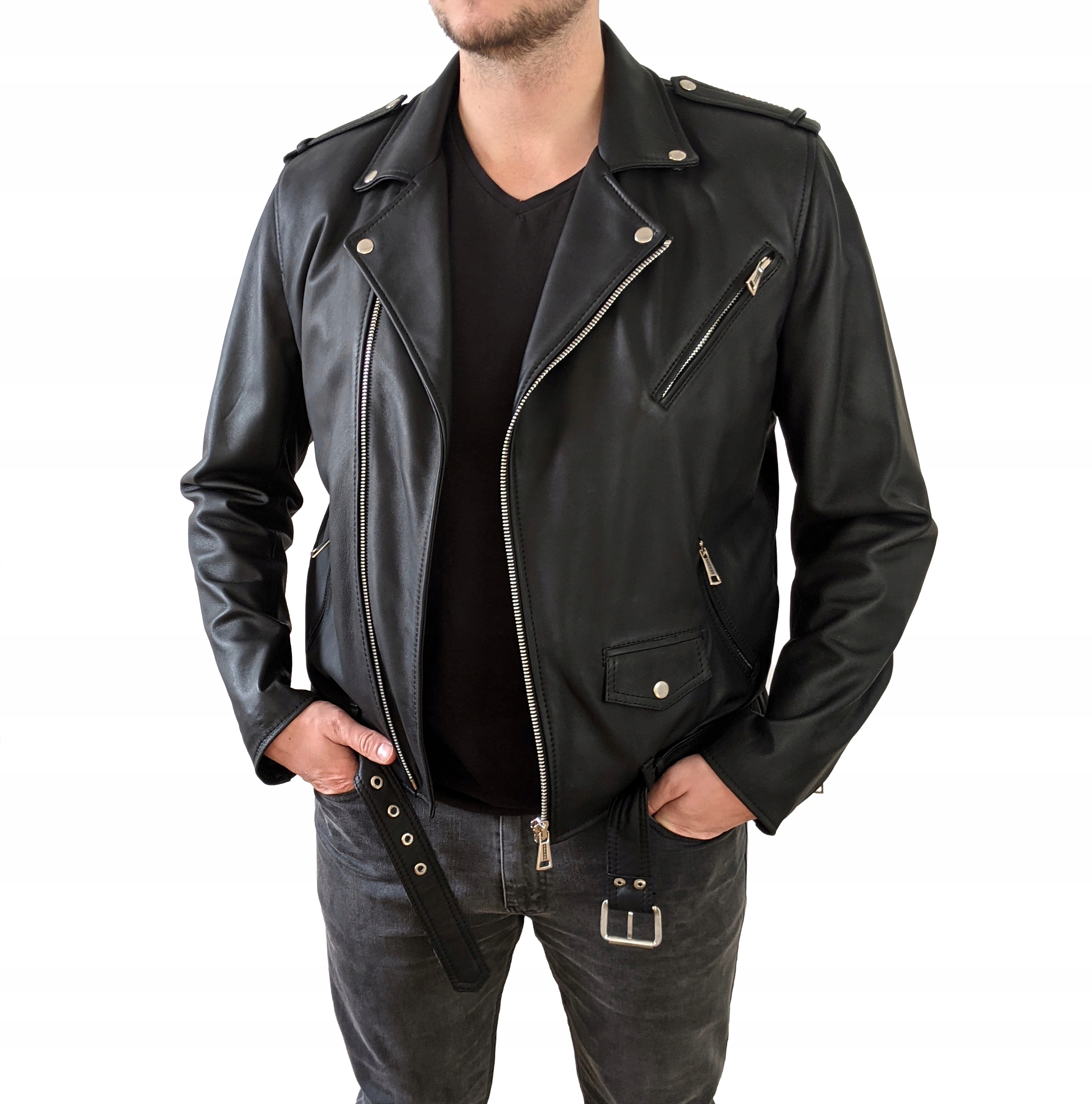 Ramoneska - Kurtka skórzana męska - S - naturalna