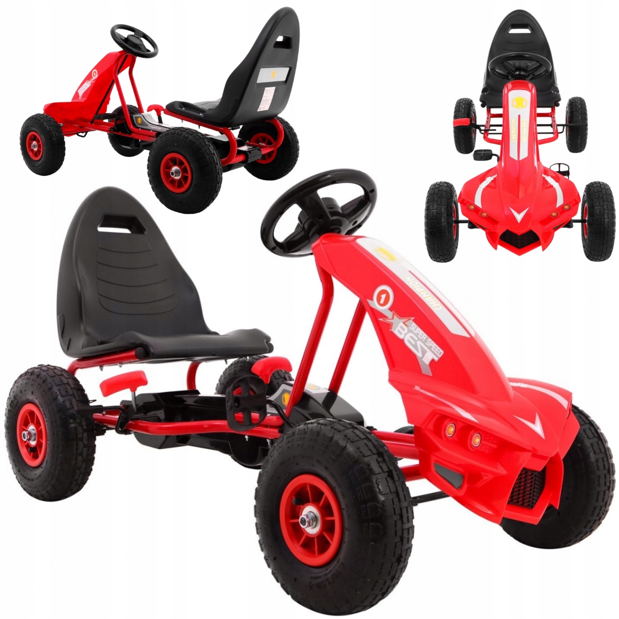 Gokart Na Pedały Dla Dzieci Do 30KG Regulowany Pompowane Koła Czerwony