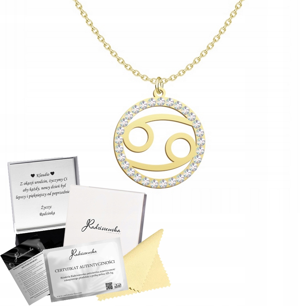 Zlatý Náhrdelník Znamení Zvěrokruhu Rak Krystaly Stříbro 925 Narozeniny Věnování