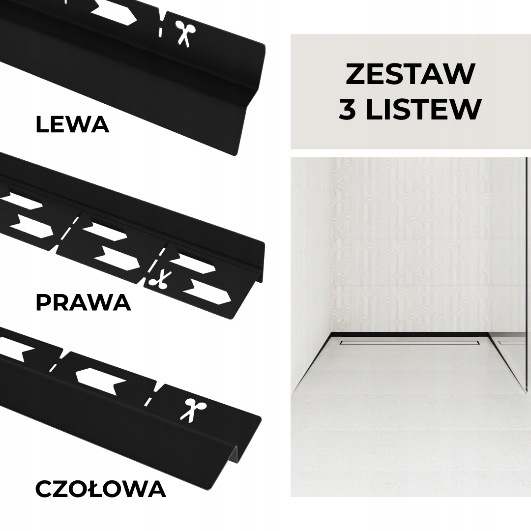 Sada lišt pro odtok Vogi Čelní Spádová Nástěnná Černá 150 cm