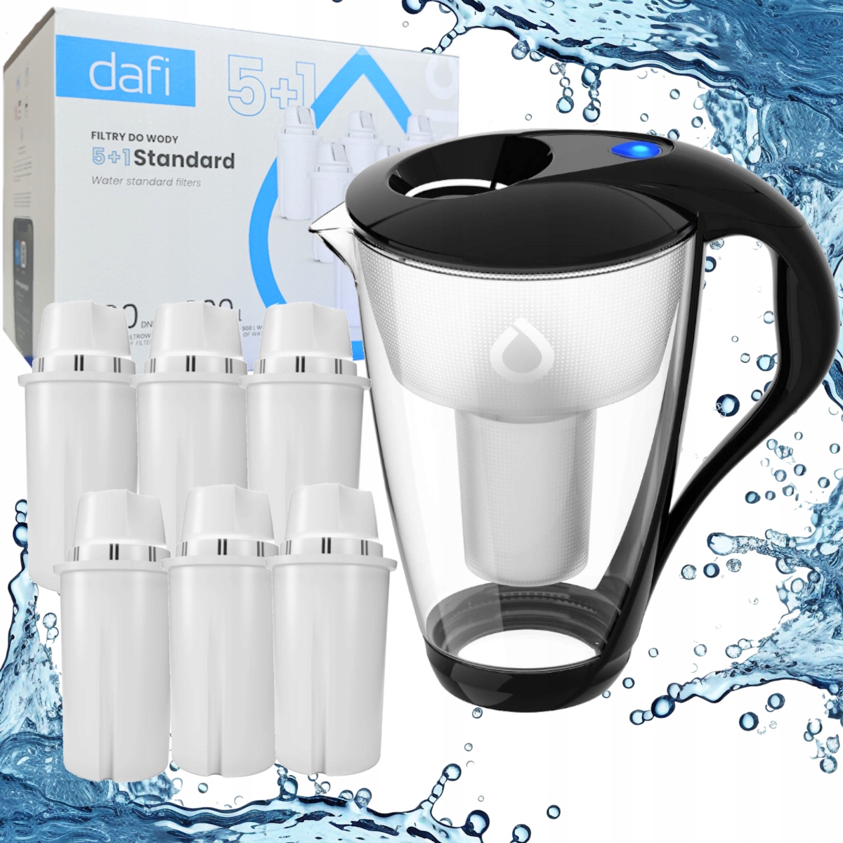 Skleněná Filtrační konvice Dafi Crystal černá 6 filtrů náplní Classic