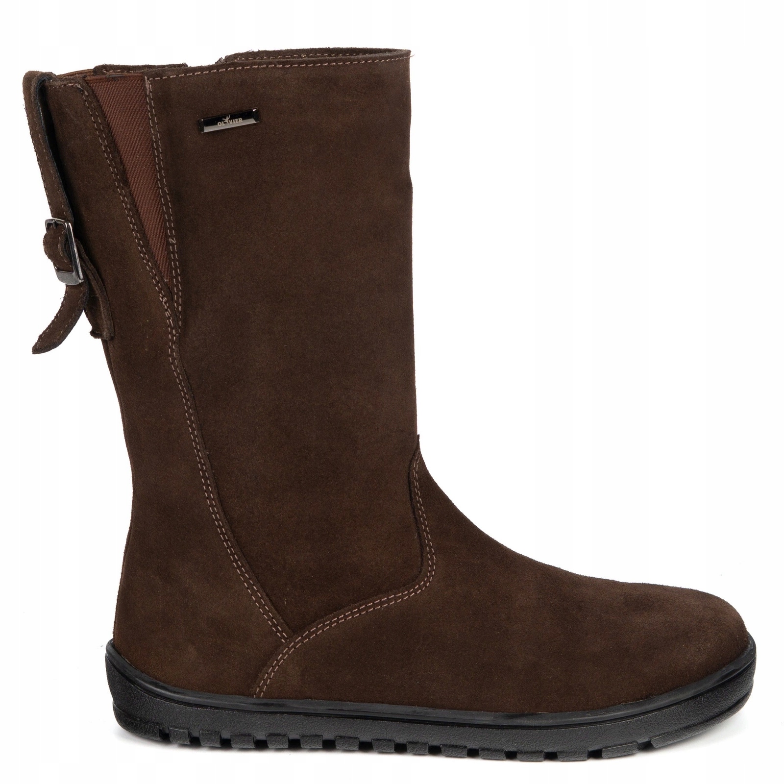 Dámské kozačky barefoot Vivian kožené do poloviny lýtka hnědé semišové 37