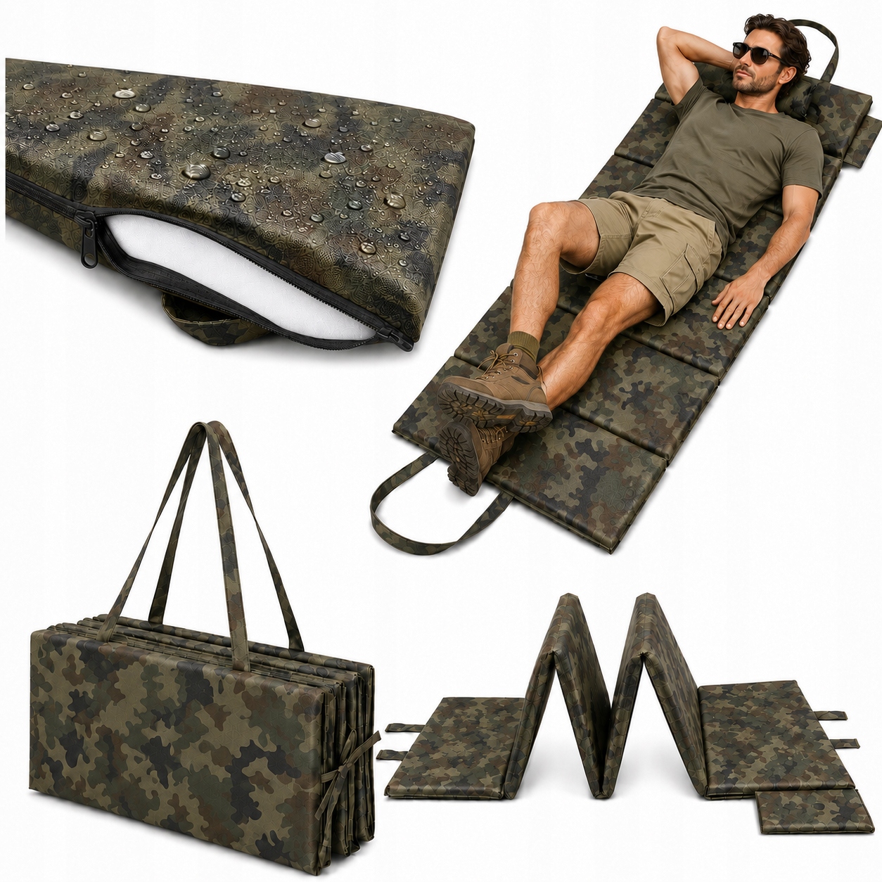 Turistická Podložka, Hrubá Podložka Maskáčový, Skládací Matrace 180x60 cm Karimatka Bivak