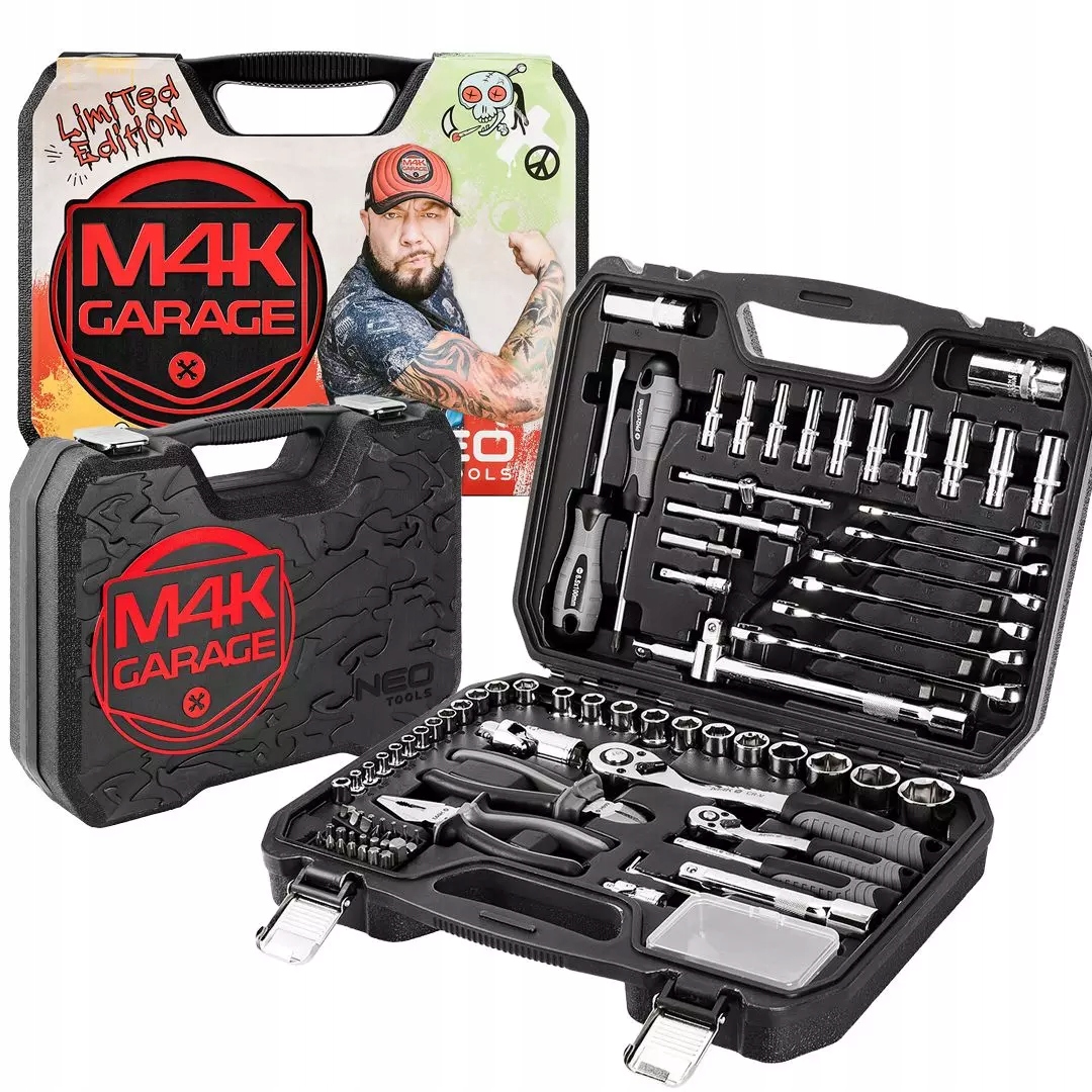 Zestaw narzędzi M4K Garage klucze nasadowe 90 elementów NEO-TOOLS 10-100