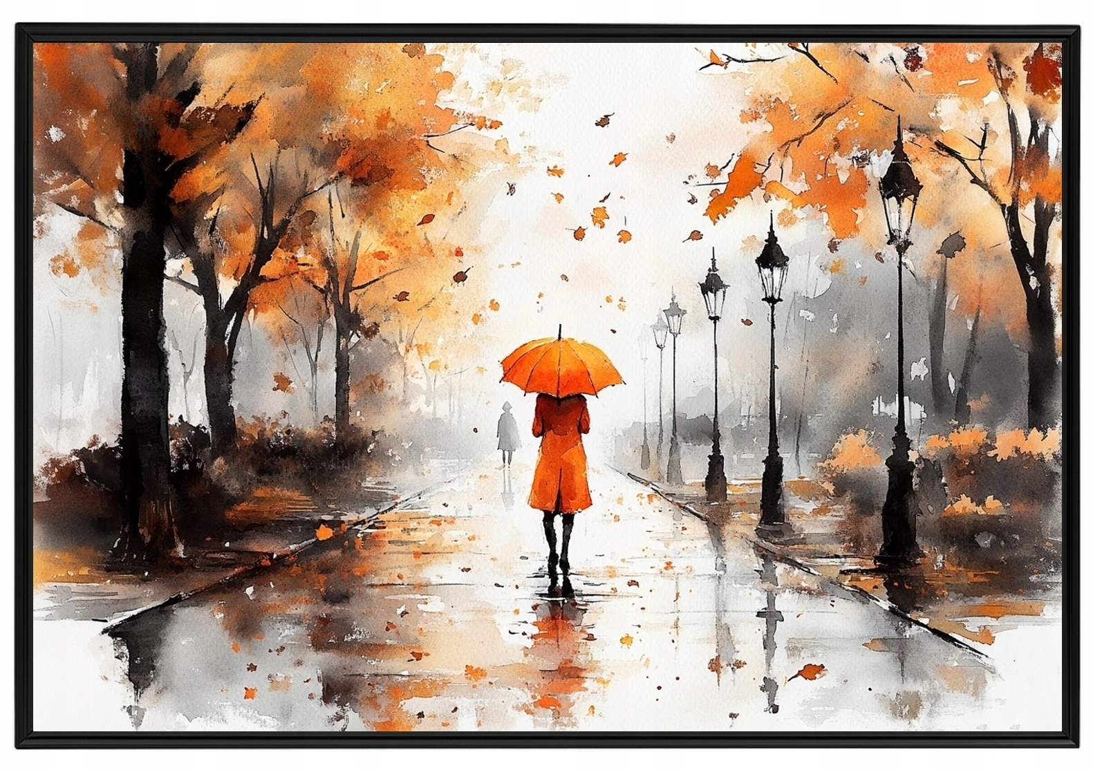 Plakát Rámeček Z Hliníku, Akvarelový, Ulice, Alejka, Dešťový Deštník 60x40