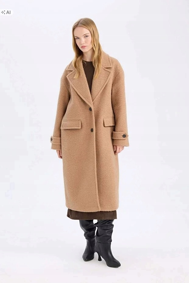 Defacto Klasický Dámský Měkký Melírovaný Kabát V Elegantním Stylu 5IA
