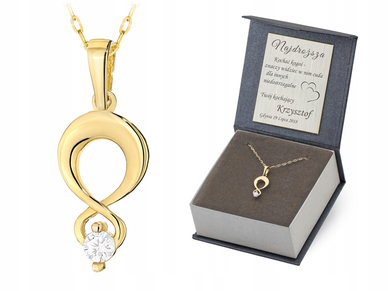 Zlatý Komplet pr. 585 Řetízek 45 cm a přívěsek Osmička Zirkon 14k