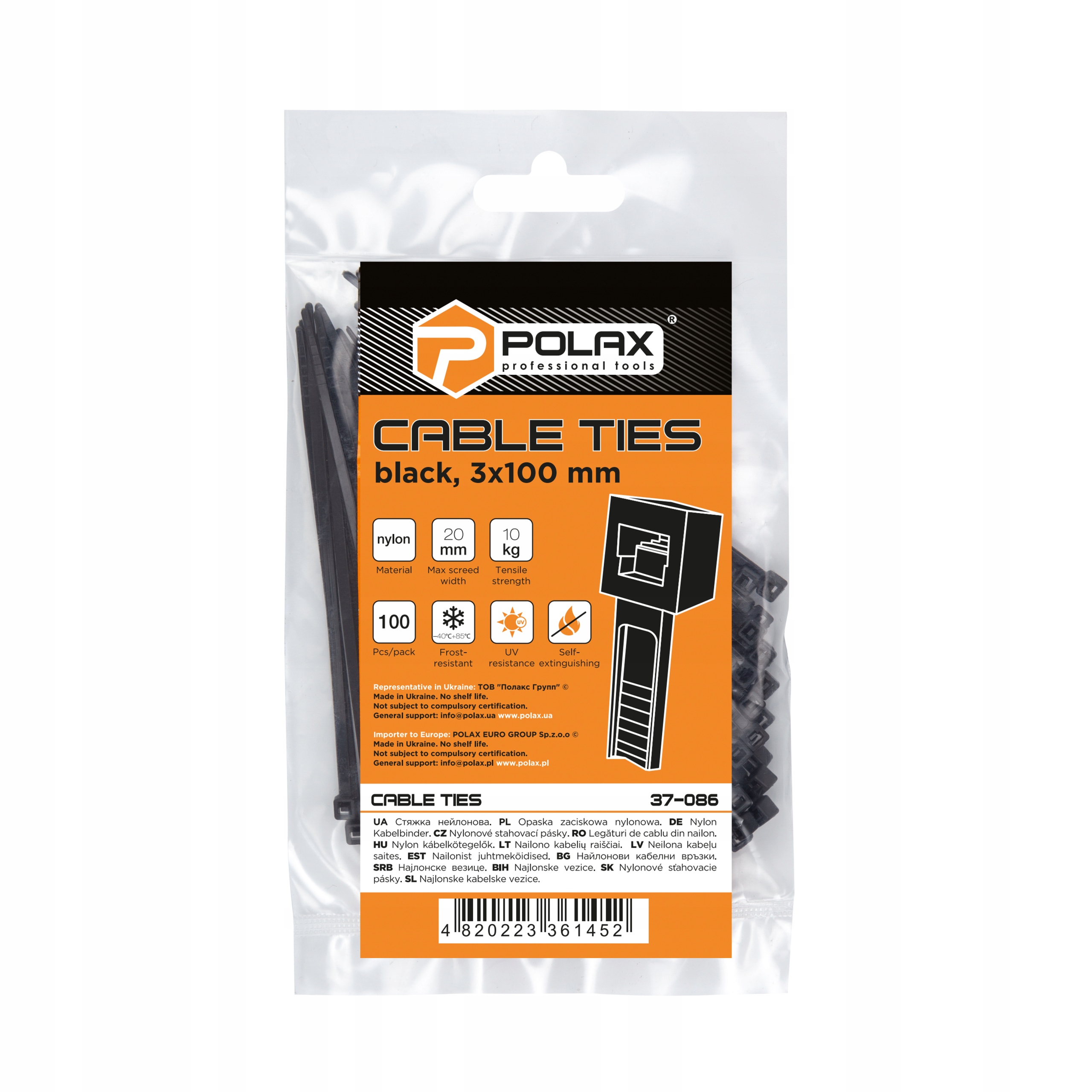 Opaska kablowa zaciskowa trytytka nylonowa czarna 3х100mm 100szt Polax