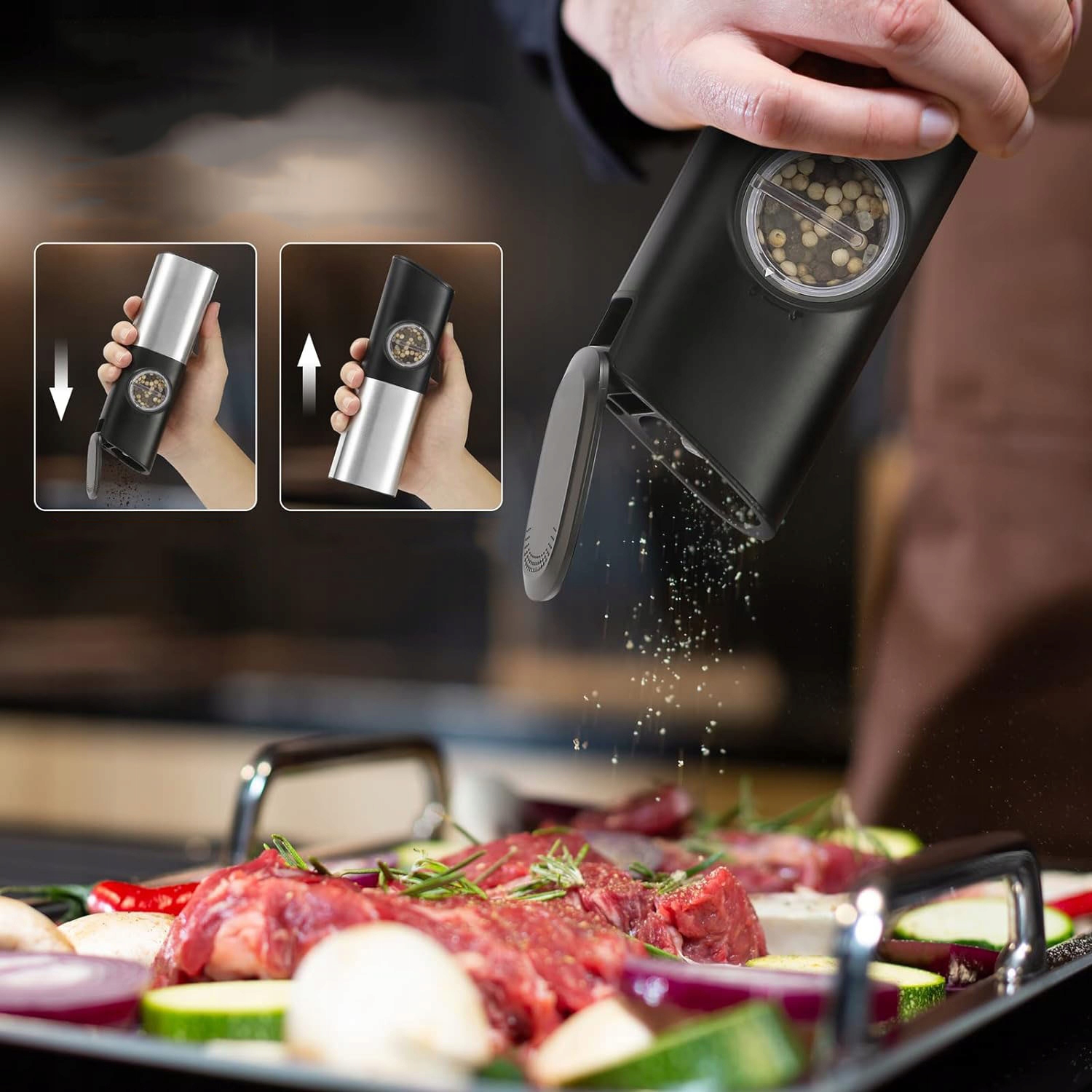 ELEKTRYCZNY MŁYNEK DO SOLI I PIEPRZU Z OŚWIETLENIEM LED, SHAKER DO PRZYPRAW Marka inna