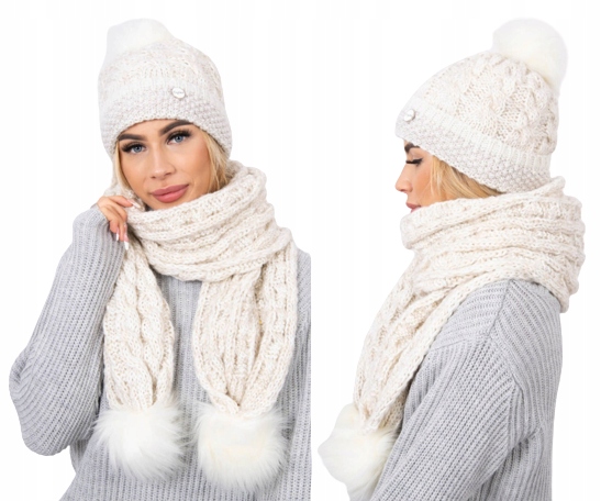 

Komplet damski czapka z pomponem i szal zimowy CZ2