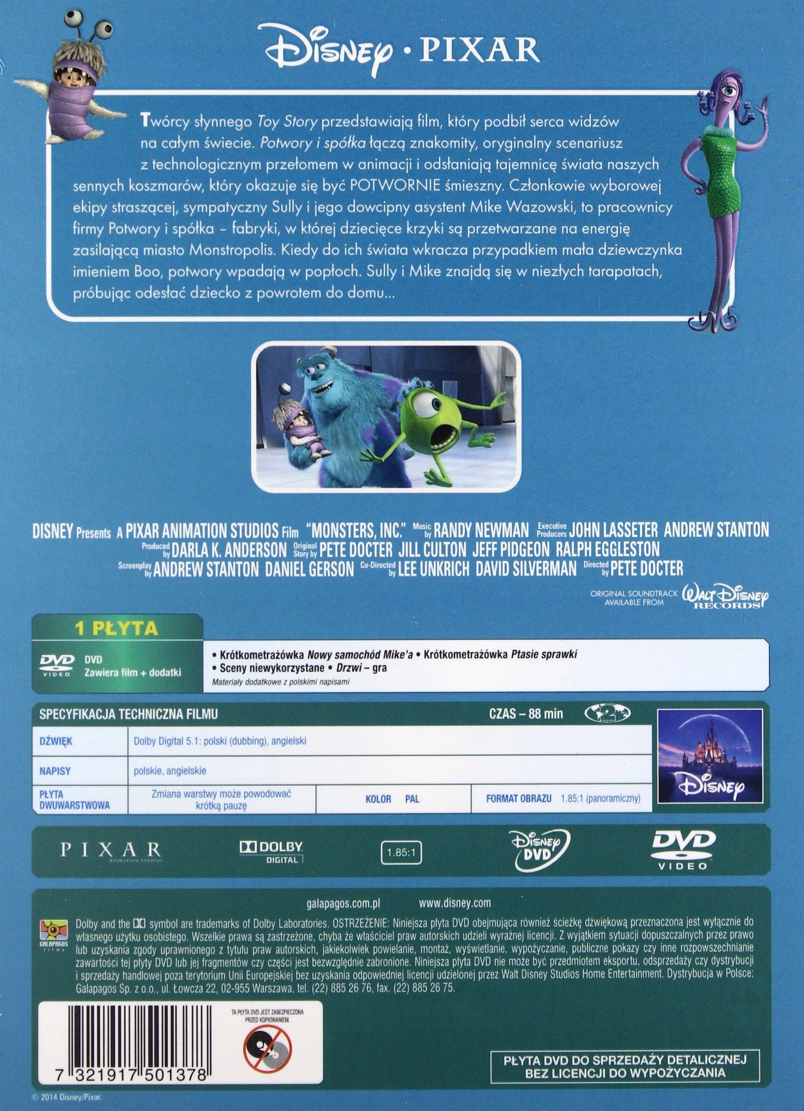 POTWORY I SPÓŁKA (DISNEY PIXAR) (DVD) Stan opakowania oryginalne