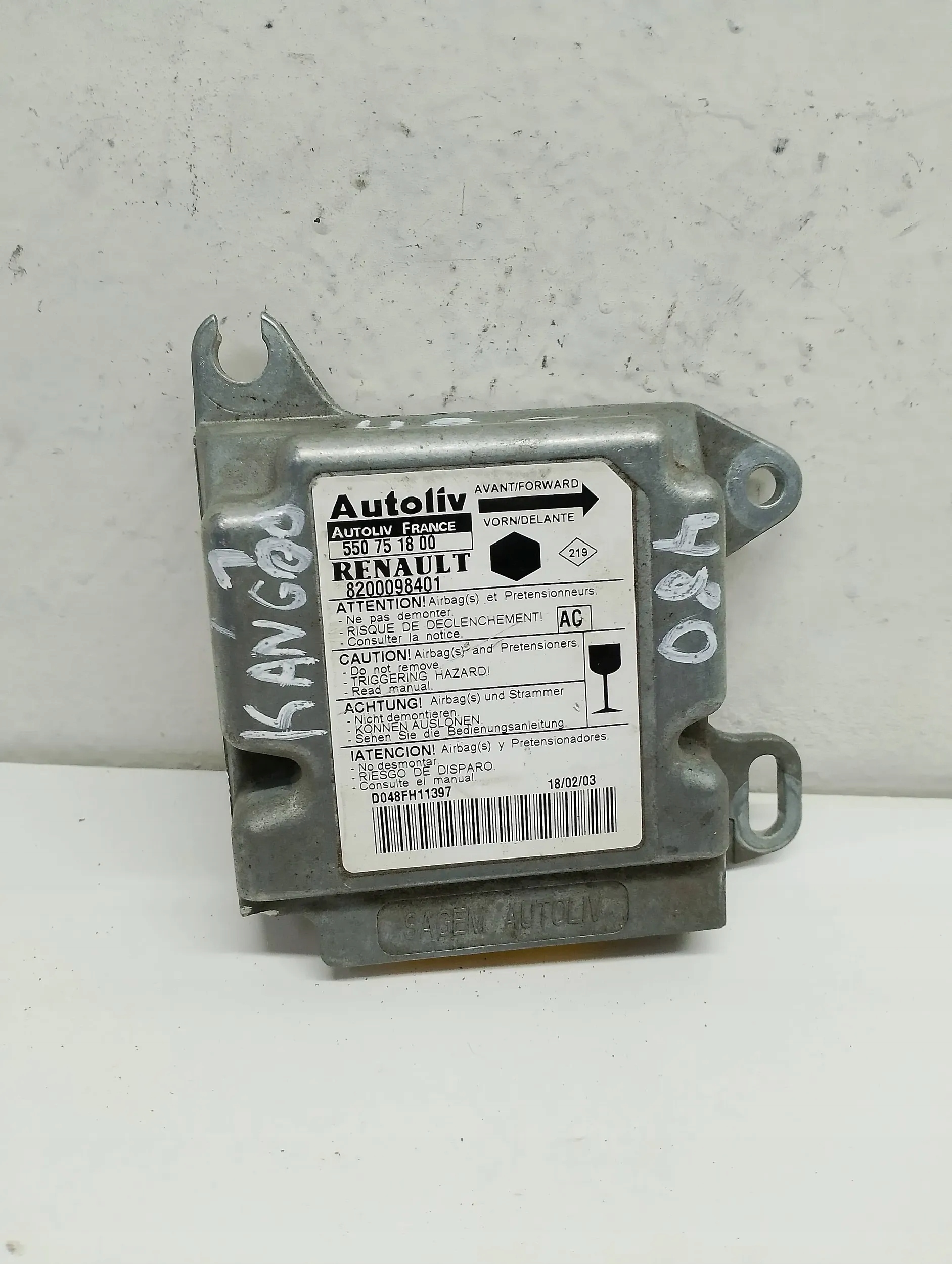 modulo SENSOR airbag RENAULT KANGOO 1 e 8200098401 550751800