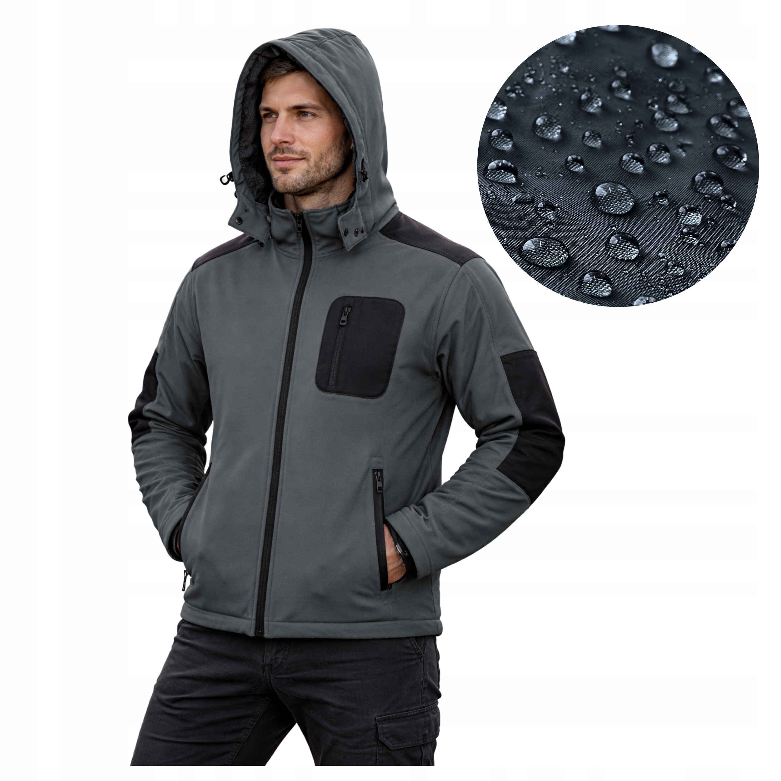 Pánská sportovní pracovní bunda Softshell s odnímatelnou kapucí Voděodolná L