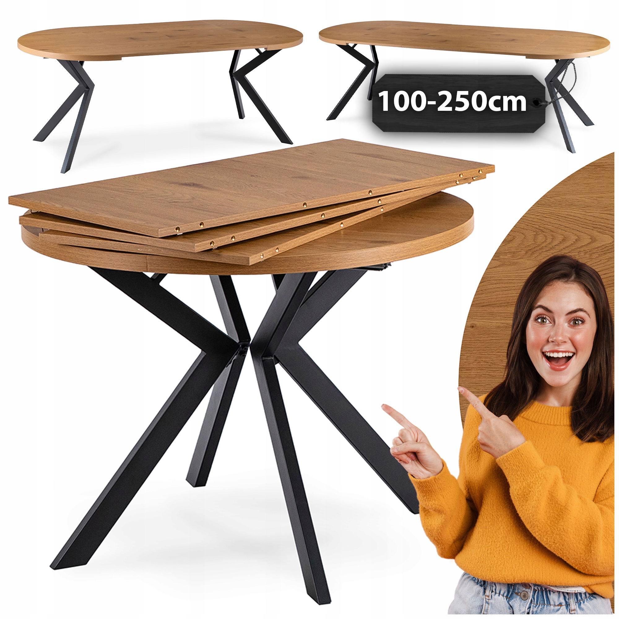 Stůl Kulatý Rozkládací Kuchyňský Stůl do Jídelny Obývací pokoj Loft Dub Zlatý Lukas